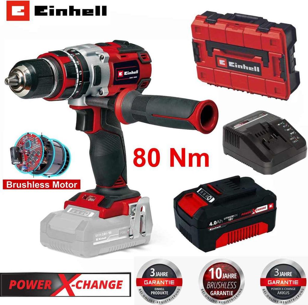 Einhell Professional Schlagbohrschrauber TP-CD 18/80 Li-i BL 80 Nm + Akku 4.0 Ah Ladegerät +Koffer s-f