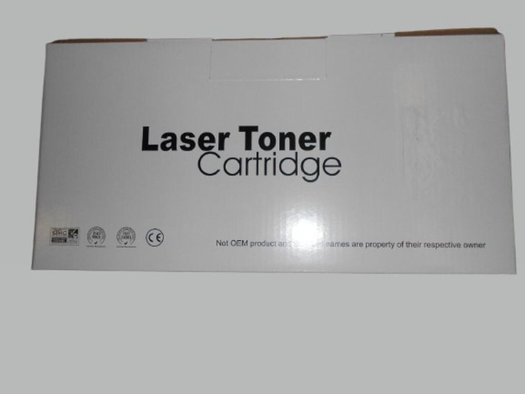 A white cardboard box for a laser toner cartridge.