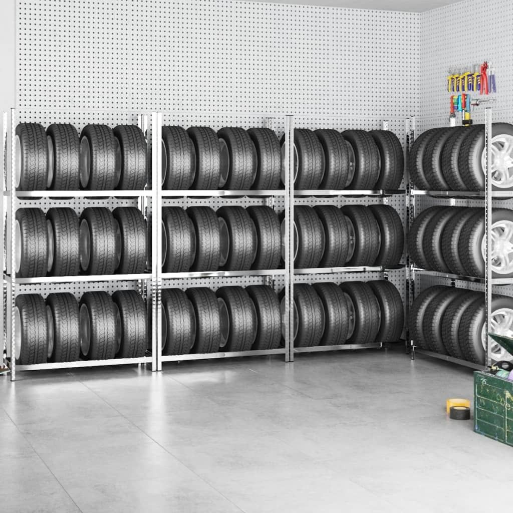 Möbel Reifenregale mit 3 Böden 4 Stk. Silbern 110x40x200 cm Stahl - Lager- & Regalsysteme 3154235