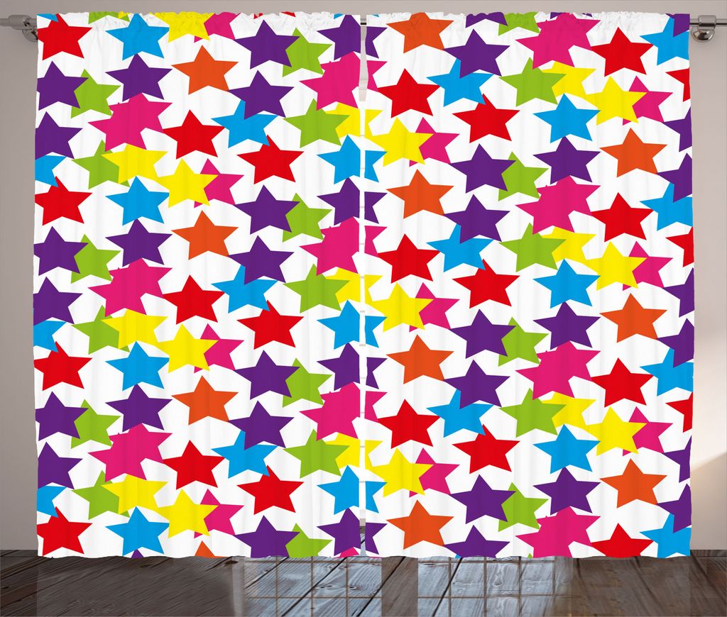 ABAKUHAUS Regenbogen Rustikaler Vorhang, Funky Sterne Kinderzimmer, Wohnzimmer Universalband Gardinen mit Schlaufen und Haken, 280 x 245 cm, Mehrfa...