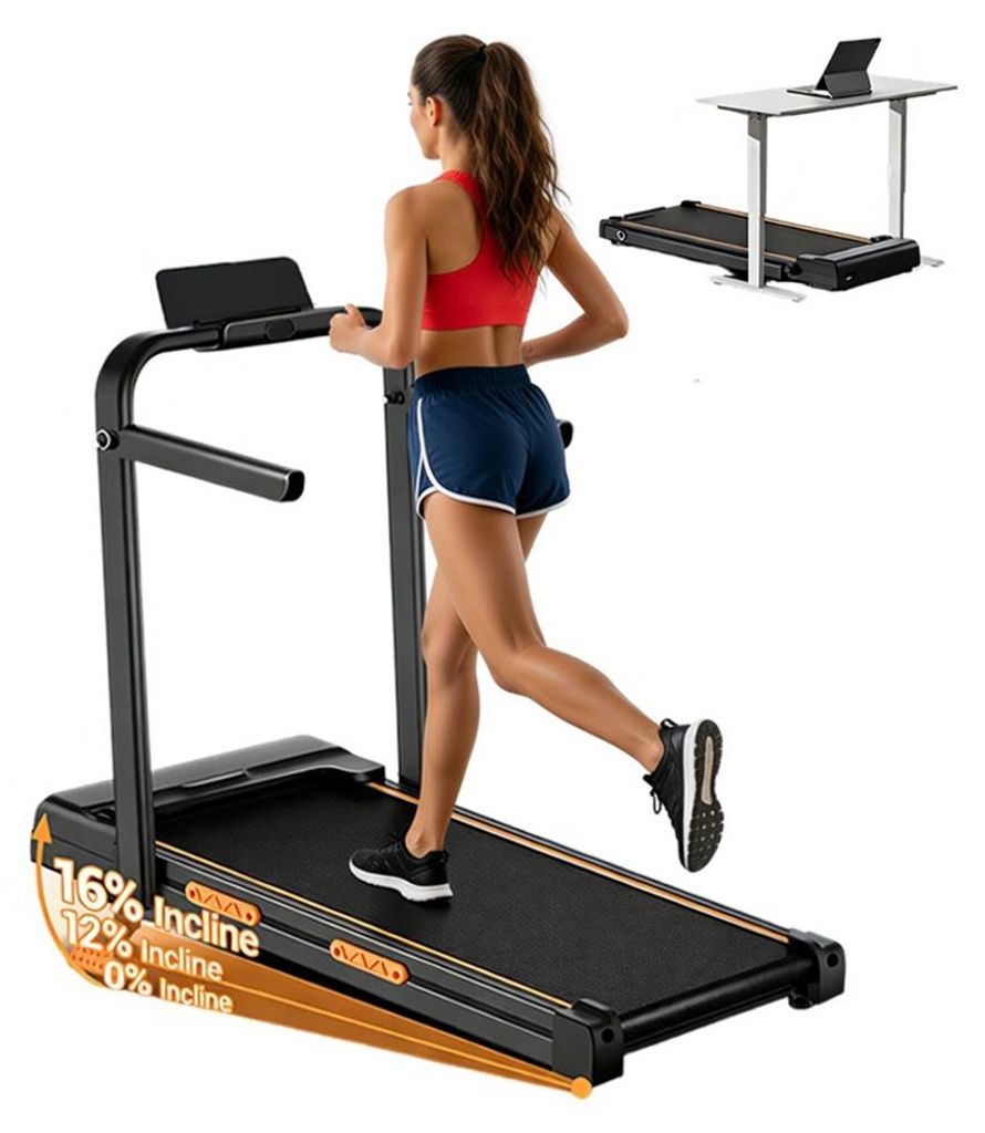 Laufband für Zuhause,12 voreingestellte Programme, 150 kg Belastbarkeit, mit 16 % Steigung, 2,5-PS-Motor bis zu 10 km/h,