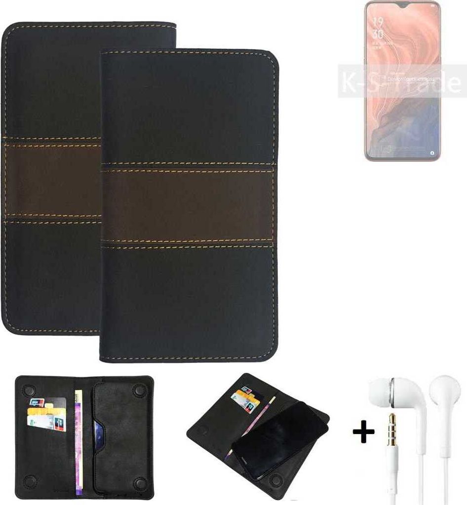 K-S-Trade Handyhülle + Kopfhörer kompatibel mit Oppo Reno Z Helio P90 Schutzhülle Walletcase Bookstyle Tasche Schutz Case Hülle Wallet Cover