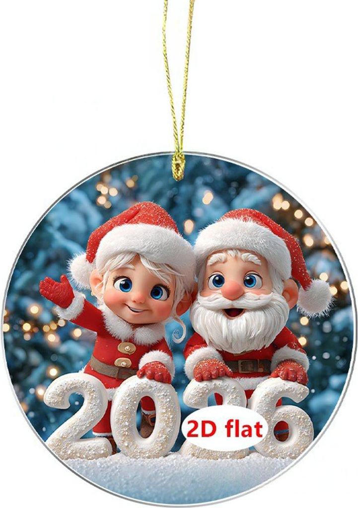 2026 Weihnachtsschmuck, Cartoon-Weihnachtsmann, Schneemann, Rentier, 2D-Weihnachtsbaumschmuck aus Acryl für Baum, Tür, Fenster, Auto-Dekor