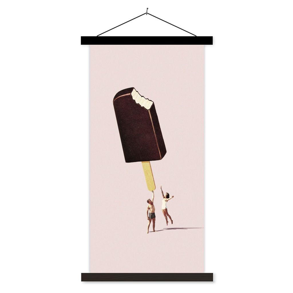MuchoWow Textilposter Eiscreme - Schokolade - Pastell - Vintage 60x120 cm mit schwarzem Rahmen - Magnete