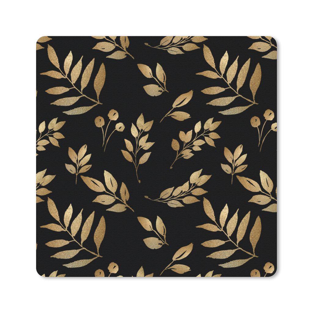 MuchoWow Mauspad Mousepad Blatt - Muster - Gold 20x20 cm - Mousepads - Maus Mat - Pad - Mausunterlage - Desk Mat - Bureauartikeln