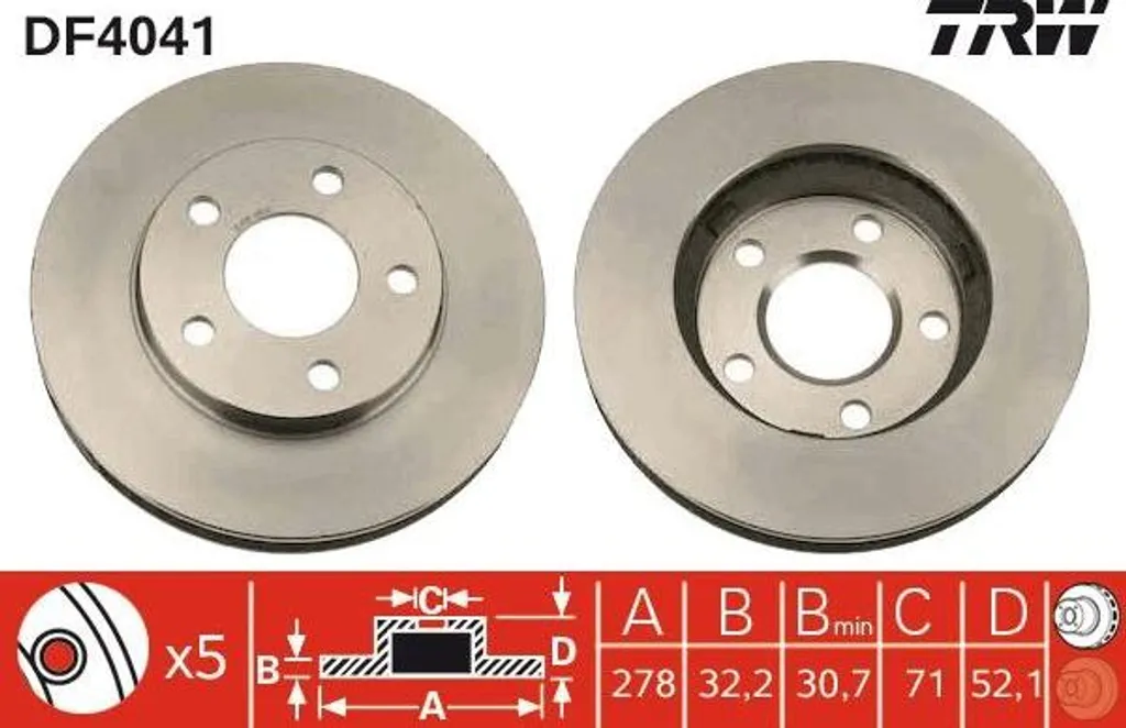 Disque de frein TRW DF4041 OE 18021359 pour Trans Sport et Opel Sintra