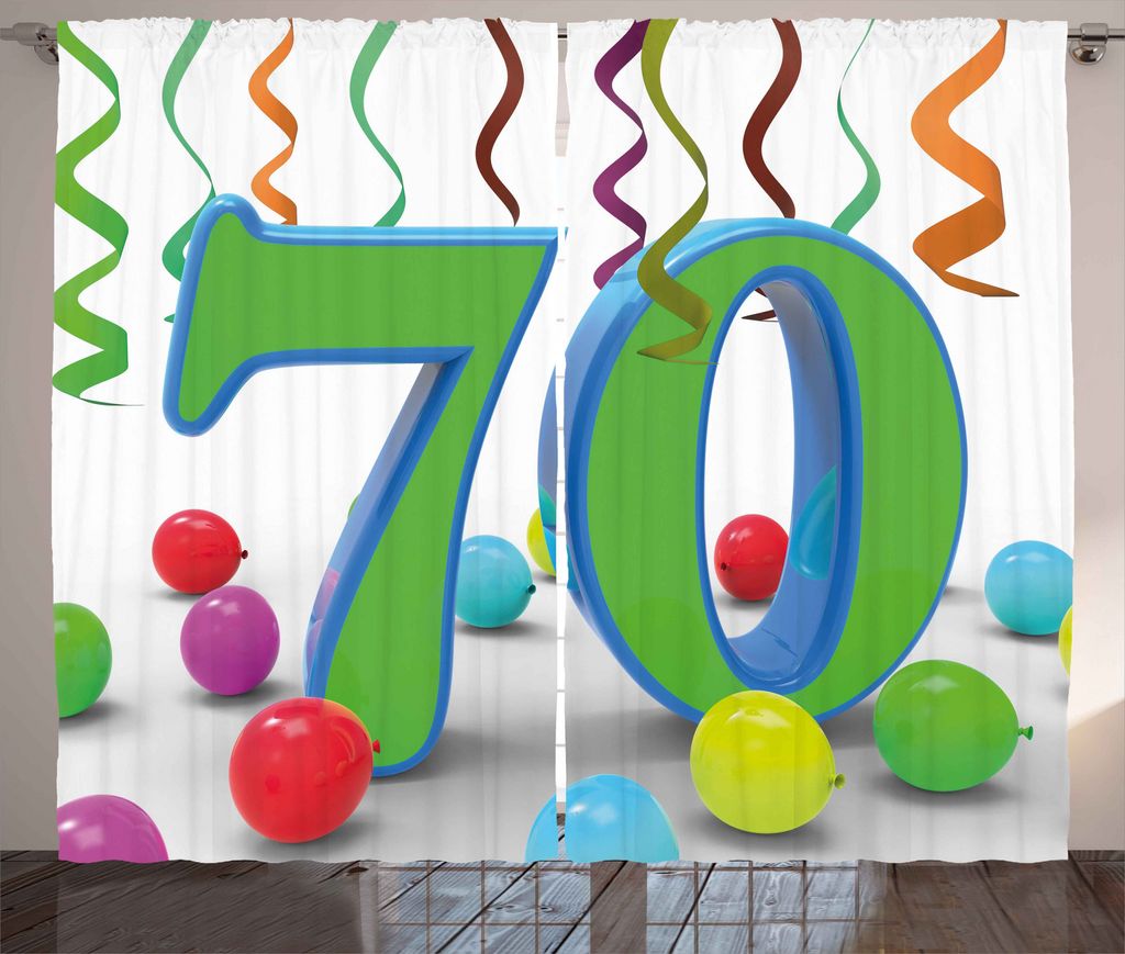 ABAKUHAUS Grün Rustikaler Vorhang, Bunte Luftballons, Wohnzimmer Universalband Gardinen mit Schlaufen und Haken, 280 x 225 cm, Farngrün und Blau
