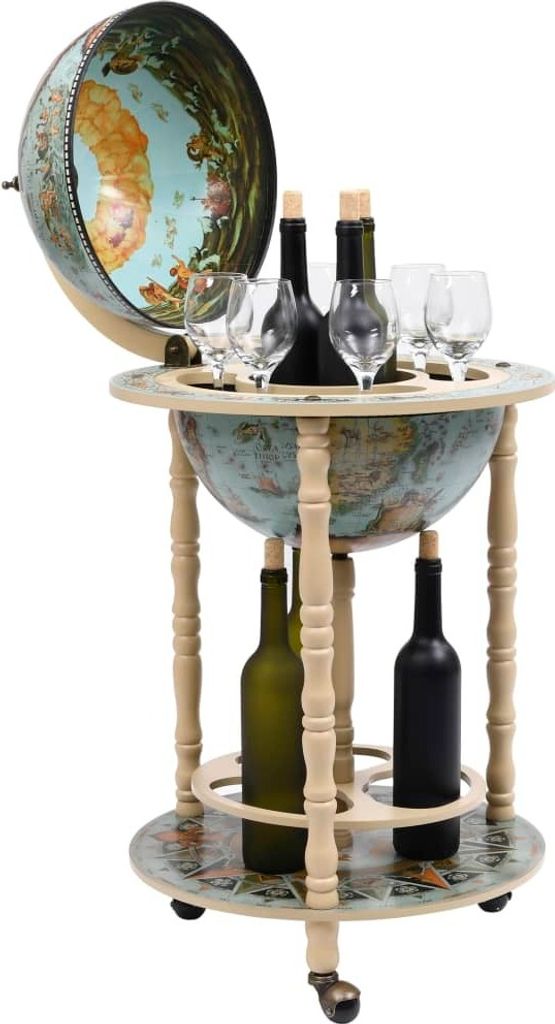 vidaXL Globe Bar s držákem na lahve Eukalyptus Wood Blue Obrázek produktu 2