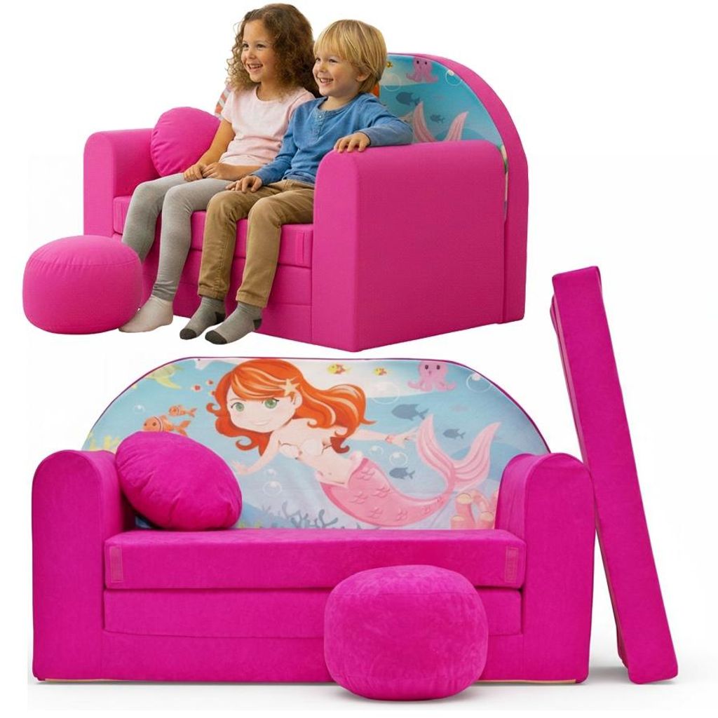 TUPPI Kindersofa Kinder Couch mit Schlaffunktion ausklappbar, 168x98cm, Set mit Kissen und Fußstütze, Spielsofa, Bettfunktion - Mädchen Jungen, ...
