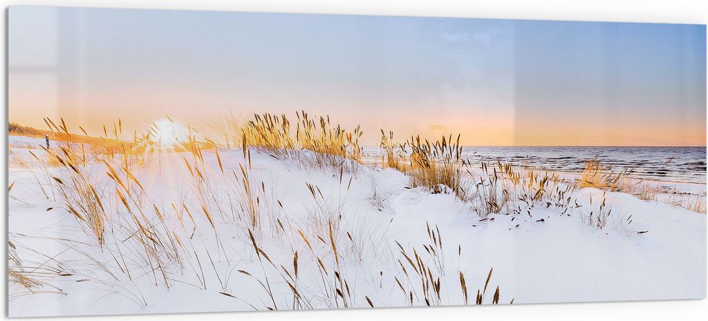 DEQORI Küchenrückwand Glas 125x50 cm 'Schneelichter' Spritzschutz Bad Rückwand Küche