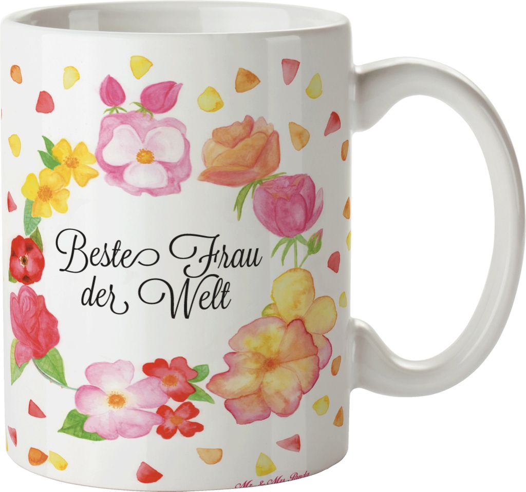 Mr. & Mrs. Panda Kaffeebecher Frau - Geschenk, Ehe, Kaffeetasse, Becher, Teetasse, Partnerin, Tasse mit Spruch, Blumen Liebe Flower, Kleinigkeit, B...