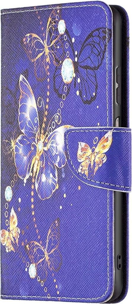 König Design Hülle kompatibel mit Samsung Galaxy A23 Kunstleder Handyhülle - Handy Case Lila Schmetterling