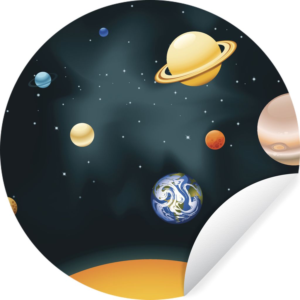 MuchoWow Runde Wandtattoo - Wandsticker Tapete Aufkleber Eine Illustration des Sonnensystems mit unserem Planeten Ø 50 cm Selbstklebend und Repo...