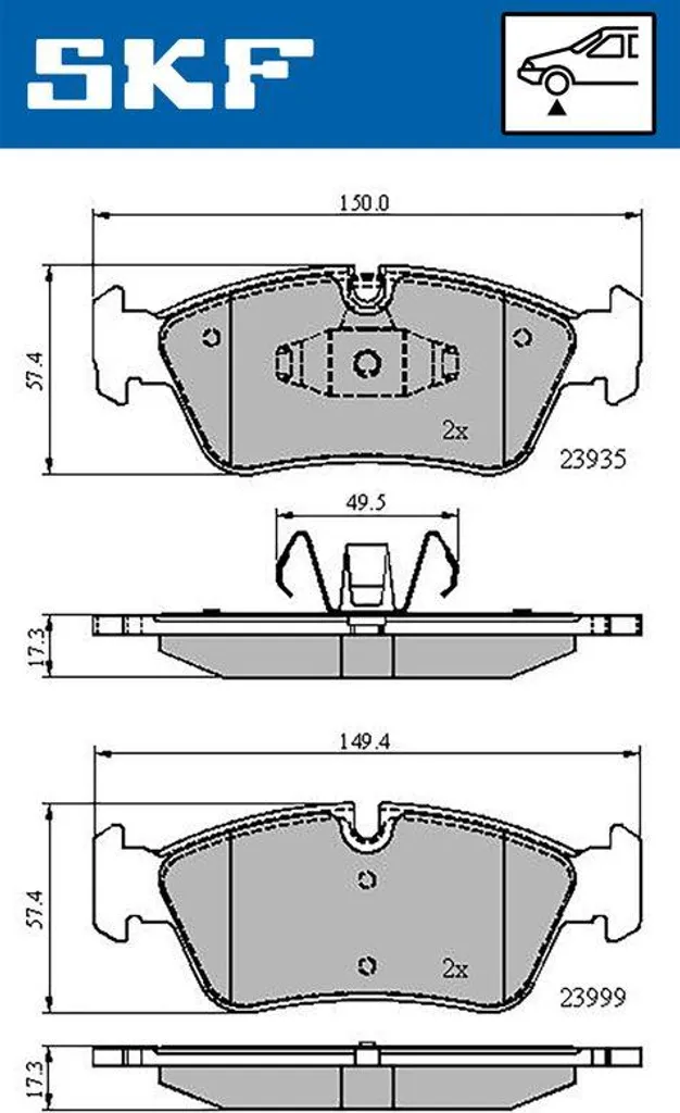 Plaquettes de frein SKF pour BMW Série 1 E81 E87 et Série 3 E90 E91 E82