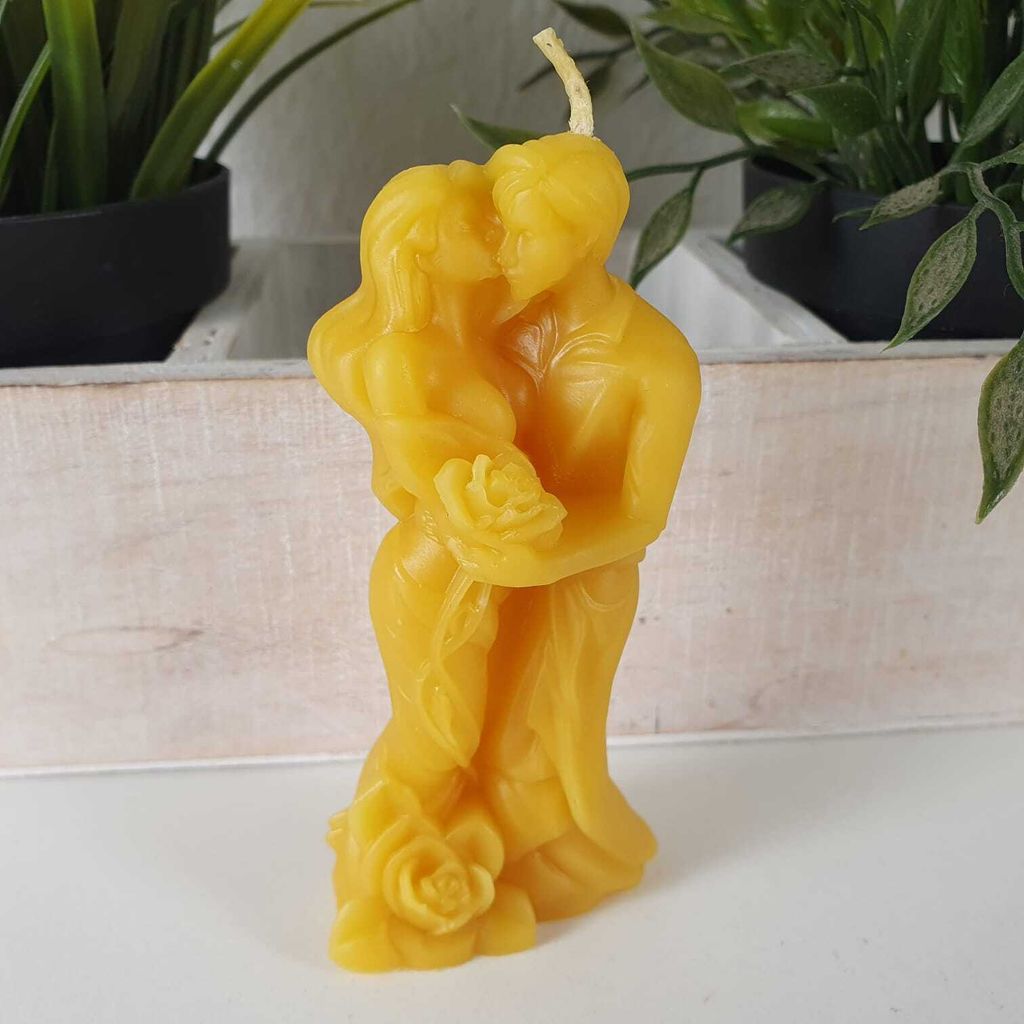 Bienenwachskerze verliebtes Paar mit Rose 11 cm
