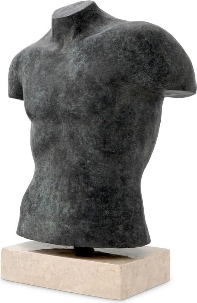 Casa Padrino Luxus Deko Torso Skulptur Antik Bronze / Beige 50 x 23 x H. 66 cm - Metall Deko Figur mit Marmorsockel - Wohnzimmer Deko - Schreibtisc...
