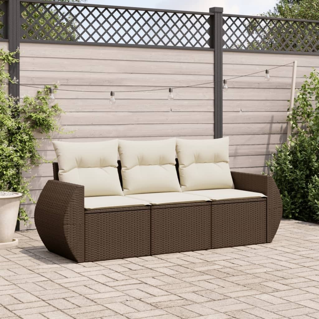 "Rabatt" 3-tlg. Garten-Sofagarnitur - mit sofa - mit Kissen Braun Poly Rattan - Lounge-Dining set CC10099