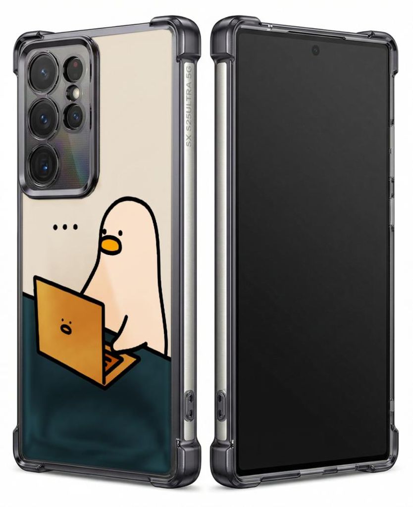 Personalisierte Hülle mit Bild für Samsung Galaxy S23 Ultra Elektroplattiert TPU Stoßdämpfer Handyhülle mit Ente benutzt Laptop