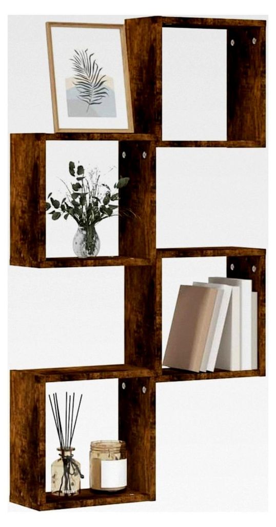Würfelregale 4 Stück Räuchereiche 30x15x30 cm, Würfelaufbewahrung, Würfelorganisator, Schweberegal, CD-Regal