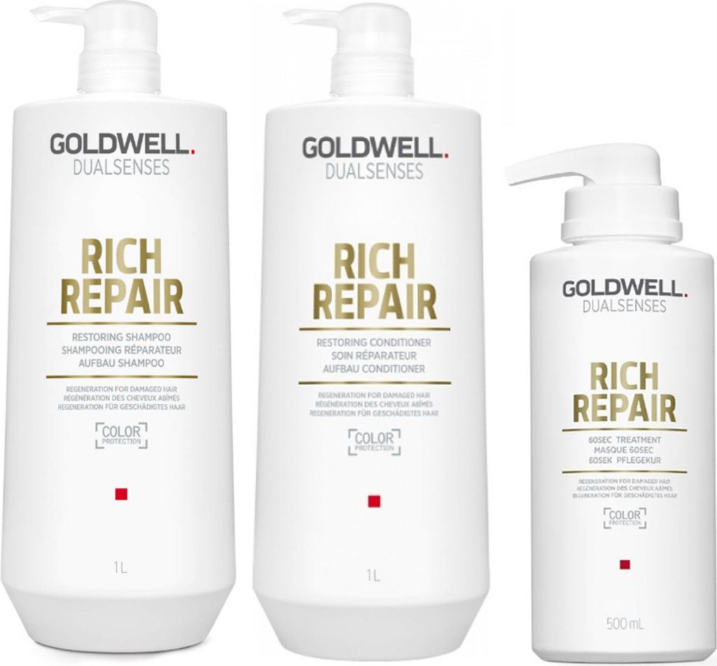Goldwell | Haarpflege-Set DS RR - Shampoo 1000ml + Conditioner 1000ml + Behandlung 500ml - Regeneration - Glanz - Seidigkeit