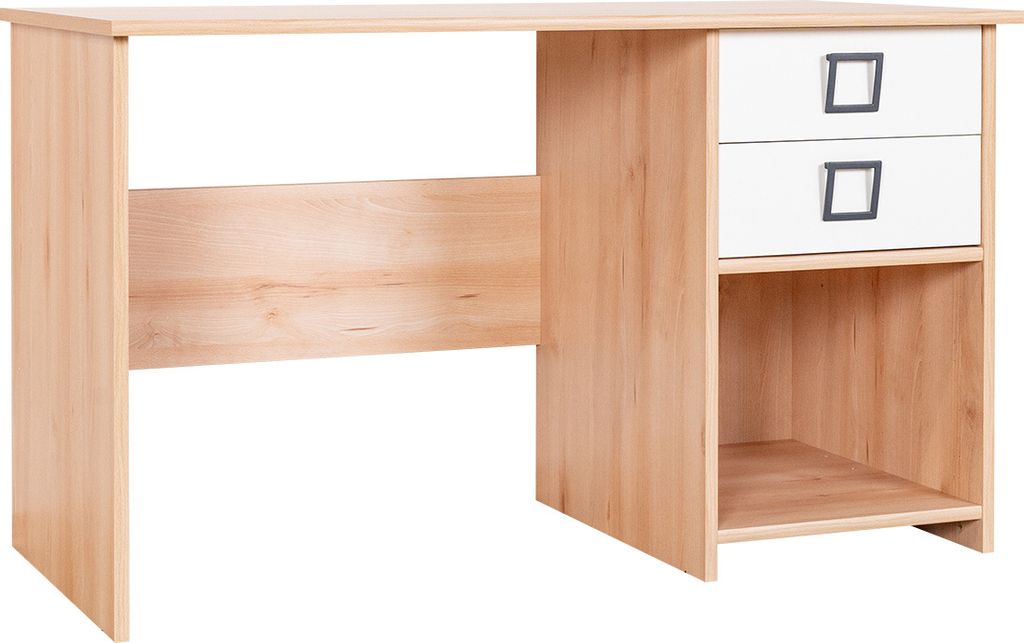 Schreibtisch 28, Farbe: Buche / Weiß - 74 x 125 x 60 cm (H x B x T)