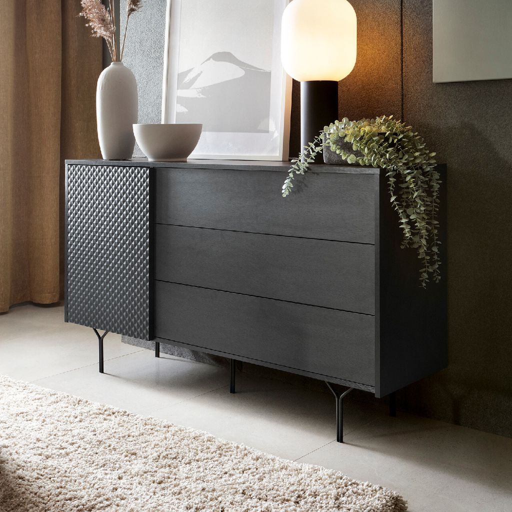 Kommode Sideboard Beistellkomode RAVEN 03 graphitschwarz 144x83x38cm