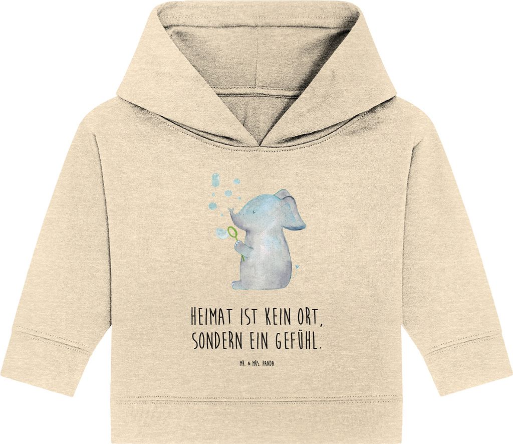 Mr. & Mrs. Panda Organic Baby Hoodie Elefant Seifenblasen 12. - 18. Monat - Natural Raw - Geschenk, Liebesspruch, Heimat, Kapuzenshirt, Liebe, Elef...