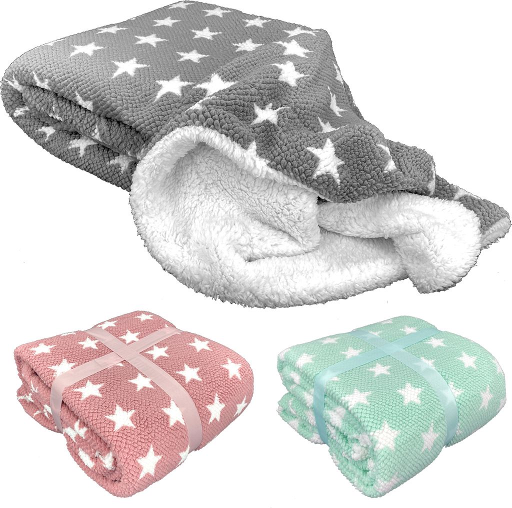 heimtexland super flauschige Kuscheldecke mit Sherpa Fell Wohndecke Sterne 200x150 Decke Typ868 Anthrazit Grau
