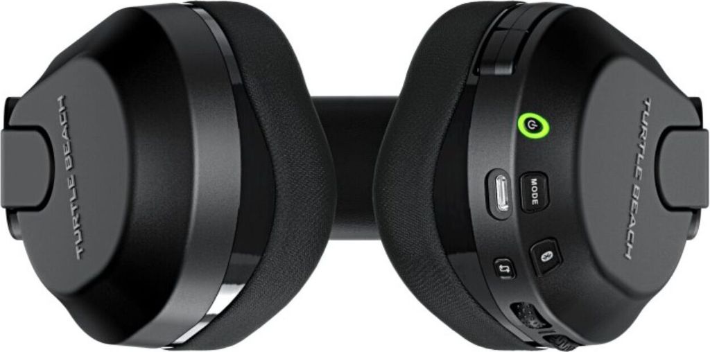 A pair of black Turtle Beach gaming headphones shown from a side-angle.