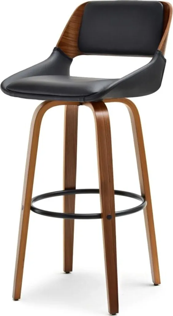 Tabouret ZULFA pivotant 360° en noyer massif et acier noir de haute qualité