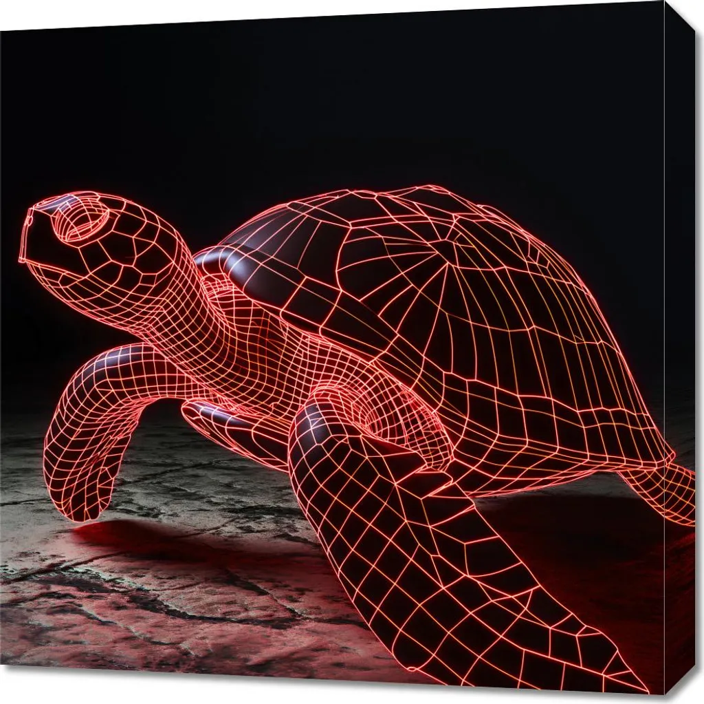 Tableau Carré Tortue Néon 60x60 - Décoration Murale Salon et Bureau