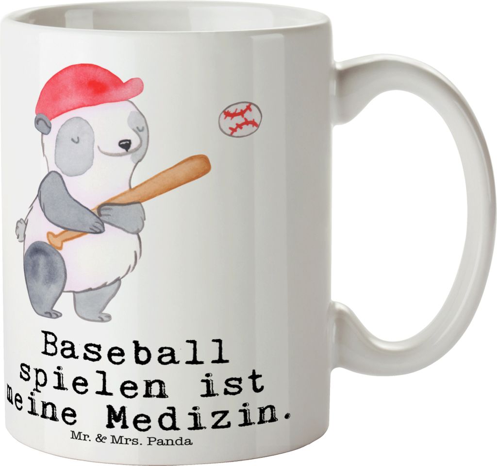 Mr. & Mrs. Panda Tasse Panda Baseball spielen - Weiß - Geschenk, kaffeetasse bedruckt, Kaffeebecher, Pott, Baseballverein, haferl, Baseballplatz, ...