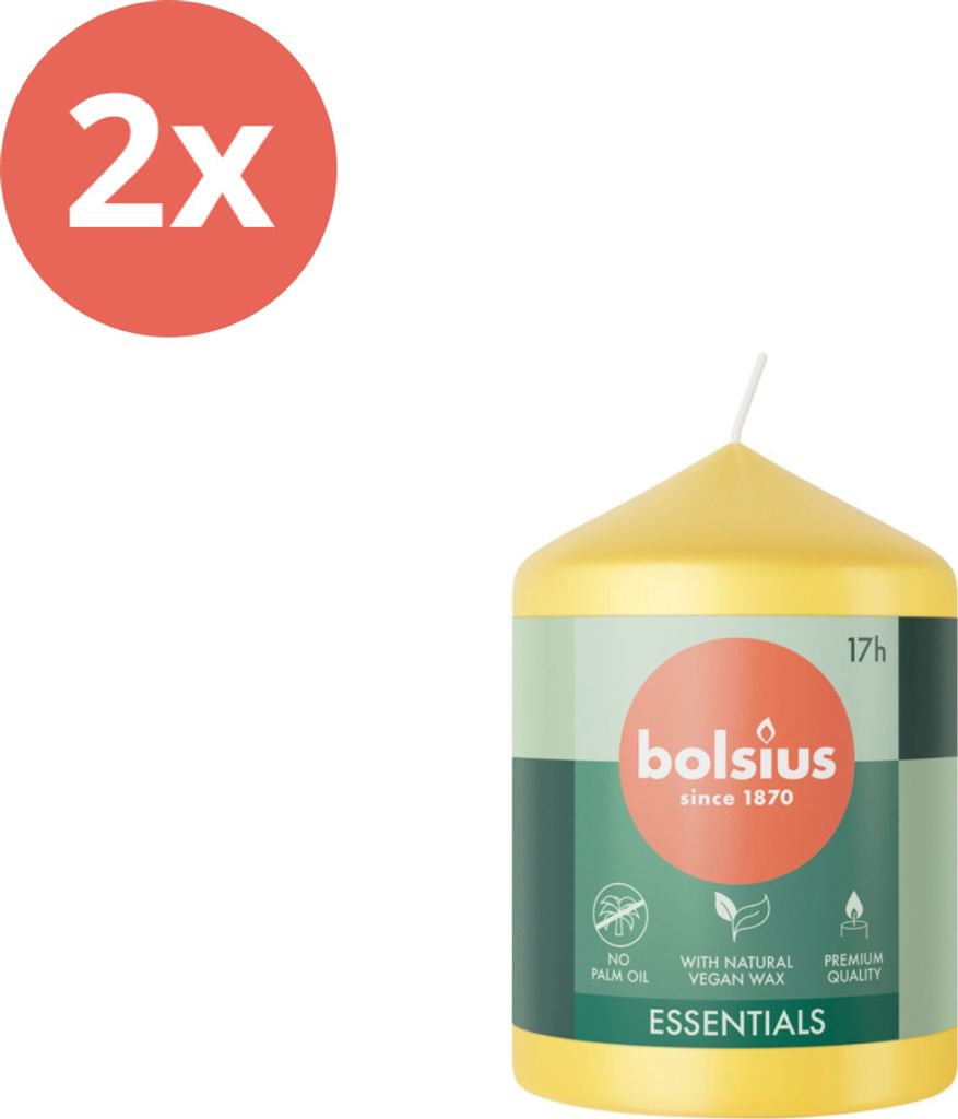 Bolsius - Stumpenkerze - Essentials - 80/58 - 1 Stück pro Packung - Sonniges Gelb - Vorteilspack - 2 Stücke
