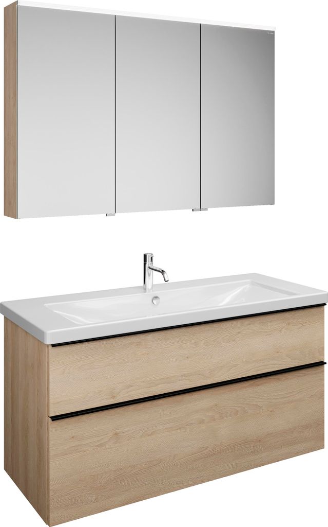 burgbad Eqio Set, bestehend aus Spiegelschrank links, Keramik-Waschtisch und Waschtischunterschrank, Breite 1230mm, SFAN123RF3180C0001G0252