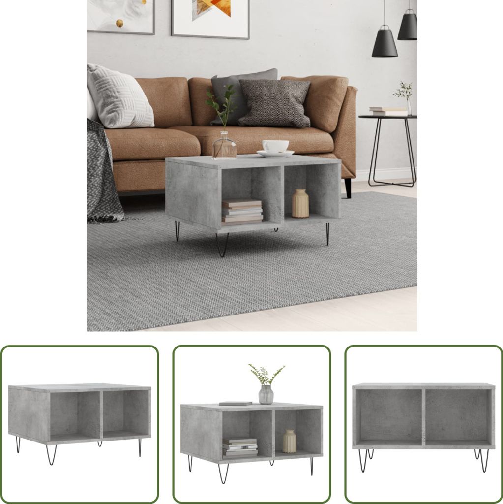 The Living Store Couchtisch Betongrau 60x50x36,5 cm Holzwerkstoff