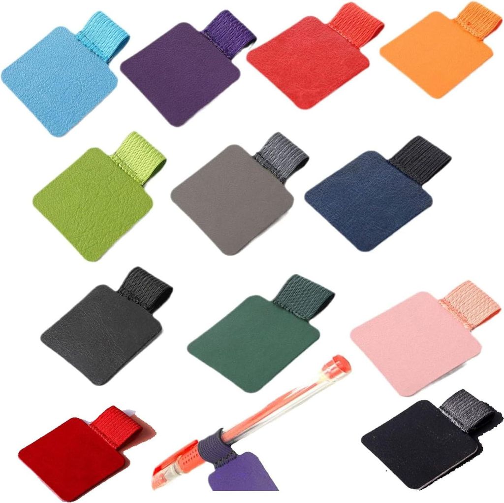 Lunpog Stiftringhalter,12 Stück selbstklebender Lederstifthalter, Notizbuch, selbstklebender Stiftring, elastischer Stifthalter, rechteckig für T...
