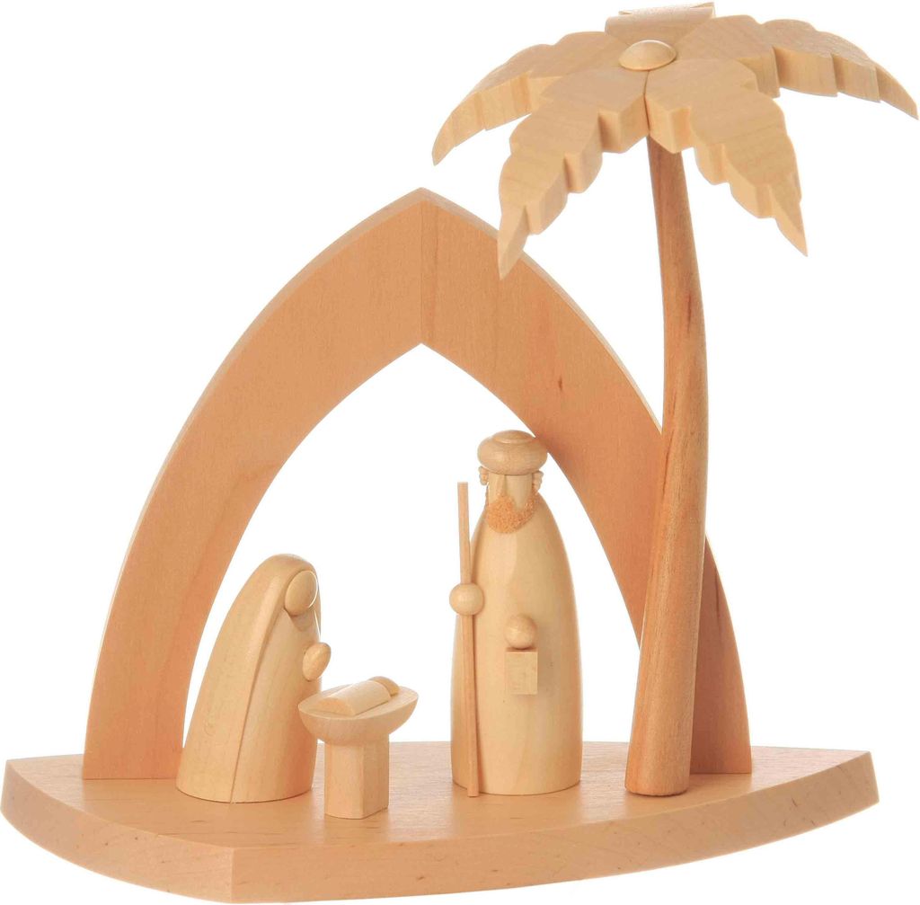 Bogenkrippe natur mit Heiliger Familie und stilisierter Palme BxHxT 15x14x6cm NEU