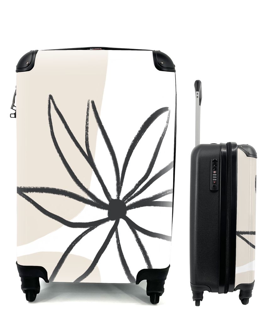 MuchoWow Koffer Handgepäck Trolley Rollkoffer Kleine Reisekoffer mit 4 Rollen - Blumen - Minimalismus - Pastell - Cabin Size < 55x40x23 cm & 55x...