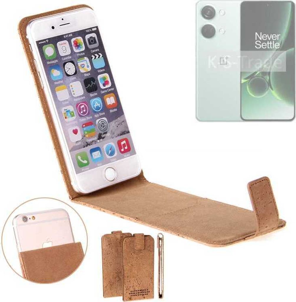 K-S-Trade Handyhülle kompatibel mit OnePlus Nord 3 5G Kork Hülle Flipstyle Case Schutzhülle Kork Case Hülle Flip cover Klapphülle Klapp, braun 1x
