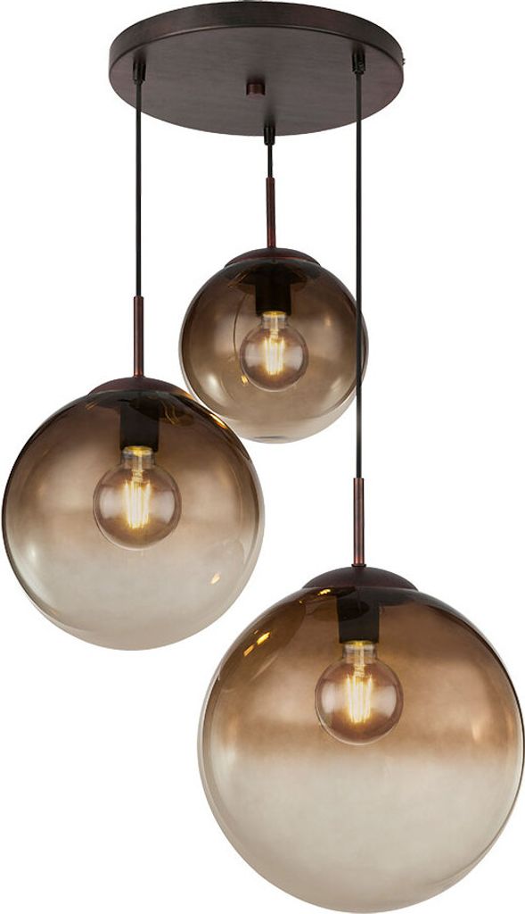Hängeleuchte, Glas, 3 Kugeln, braun, H 120 cm