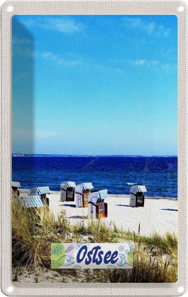 vianmo Blechschild 30x20 cm Ostsee Strand Urlaub Ebbe und Flut Strandkorb Bildmotiv Reisemotiv Abenteuer Reisen