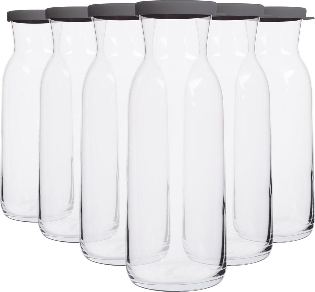LAV Fonte Glaskaraffen – 1,2 l – grauer Deckel – 6 Stück