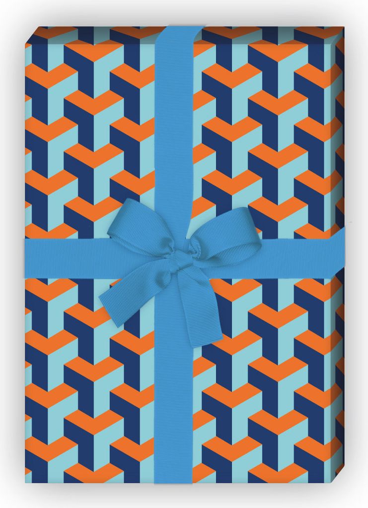 Grafisches Geschenkpapier Set, Dekorpapier mit Escher Treppen Design, blau - G8804, 32 x 48cm