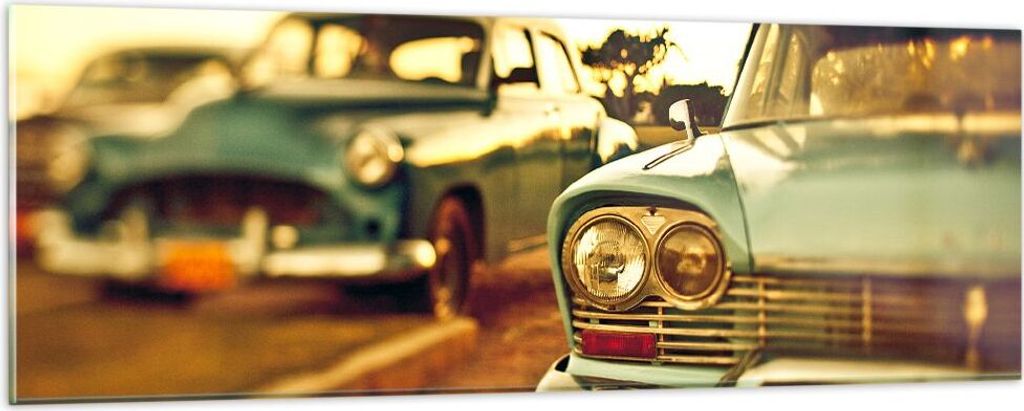 Bilder auf glas - Auto Kuba Klassiker - 90x30cm - Glasbilder - Wandbilder - Kunstdruck - zum Aufhängen bereit - Wanddekoration aus Glas - Glas Bil...