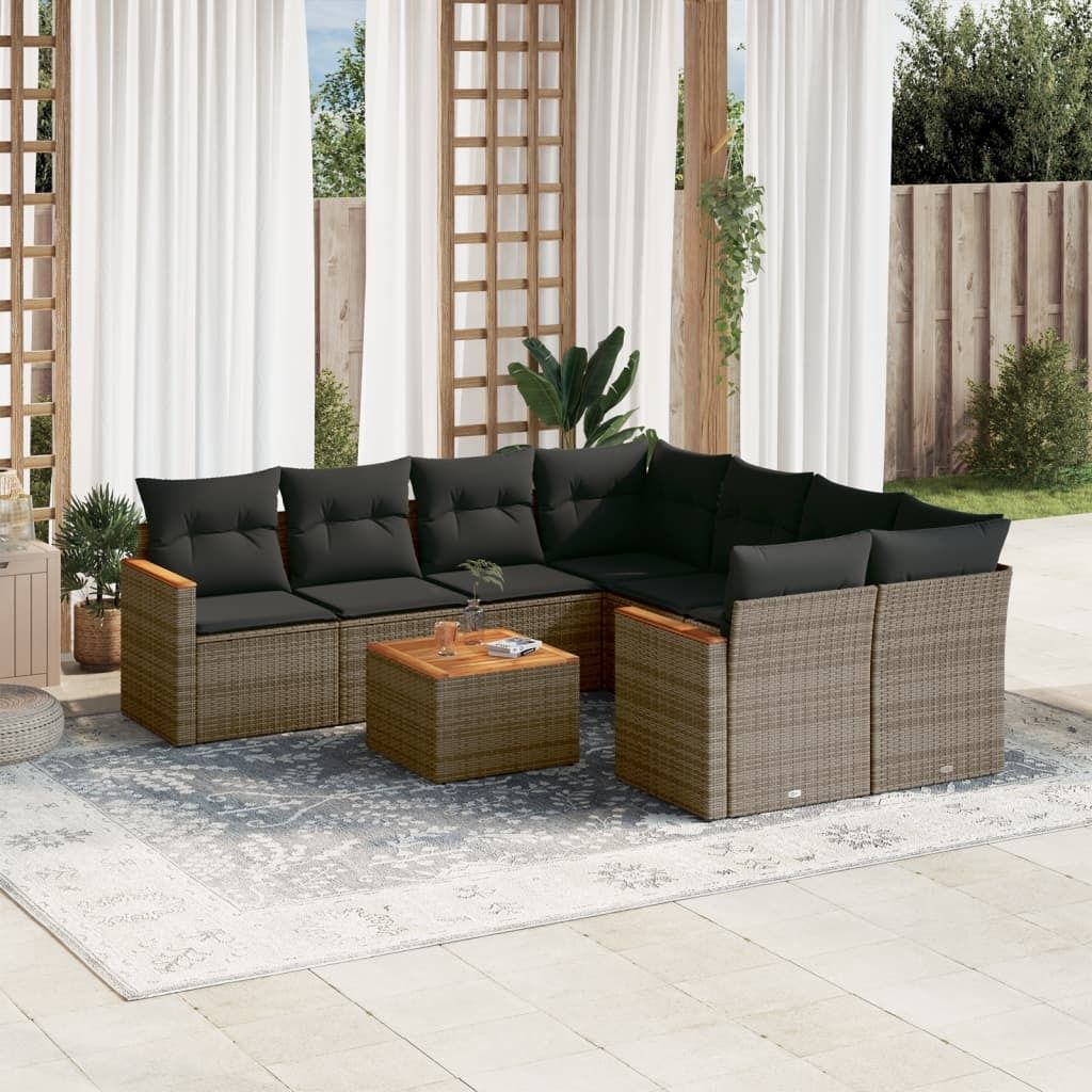 9-tlg. Garten-Sofagarnitur mit Kissen Grau Poly Rattan 3258231