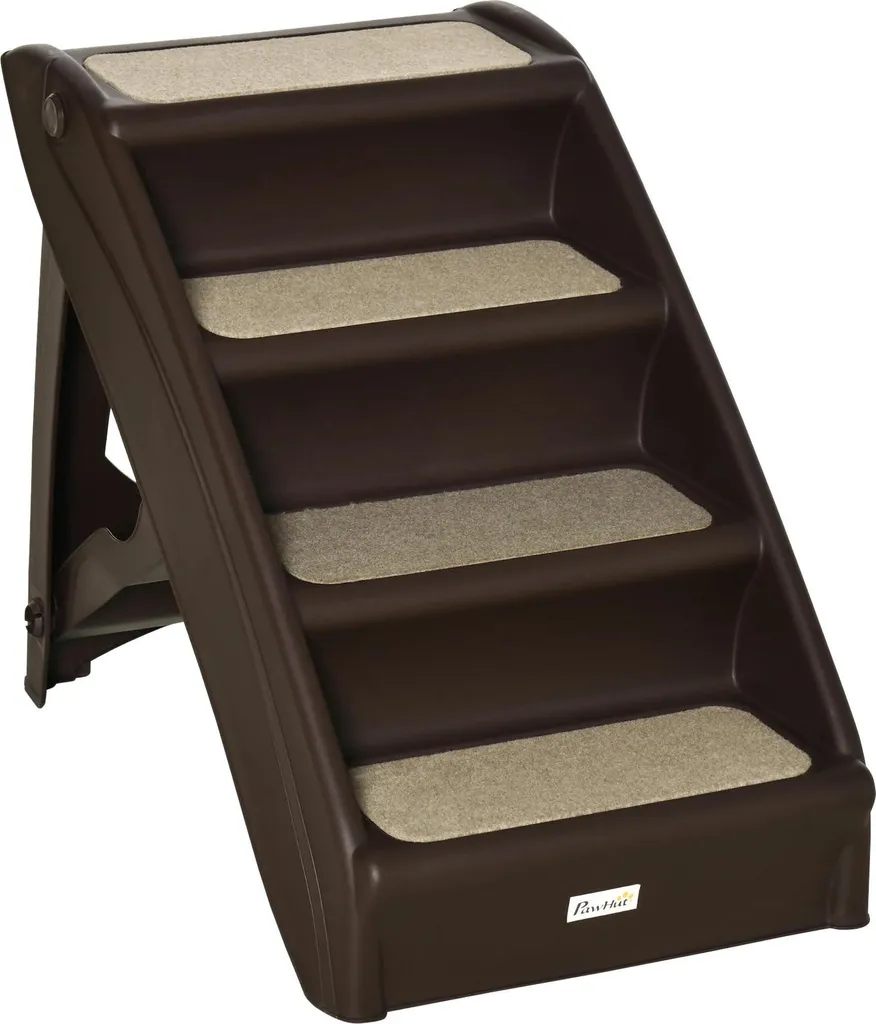 Escabeau pour animaux 4 marches marron foncé avec tapis 62x38x49.5 cm