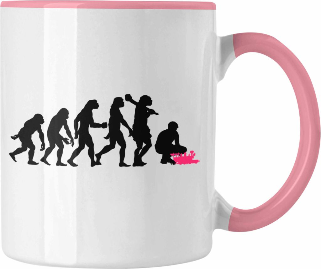 Trendation - Modeleisenbahn Geschenk Tasse Spruch Geschenk Geschenkidee Opa Rentner Dampflokomotive Eisenbahn Herzschlag (Rosa)