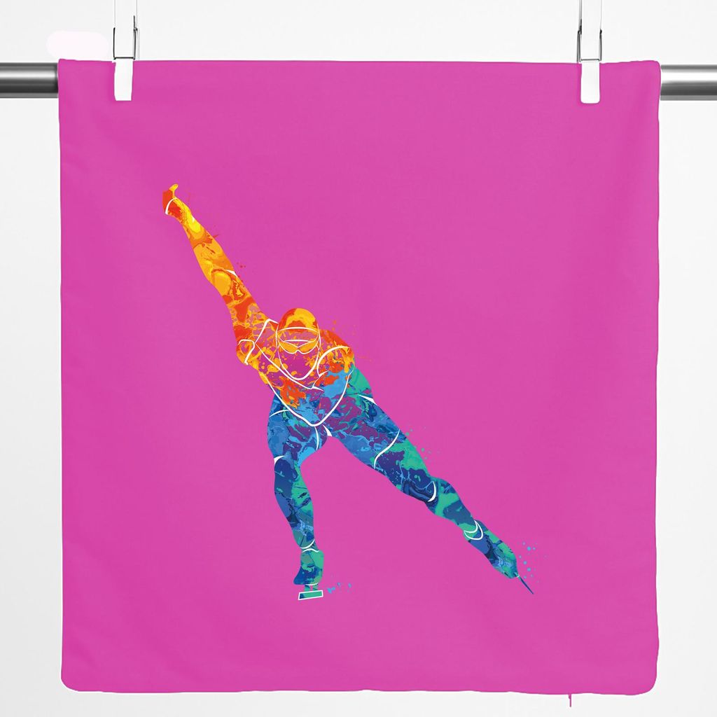 Huuraa Kissenbezug Eisschnelllauf bunte Silhouette 40x40cm Fuchsia Baumwolle Dekokissenbezug Geschenkidee