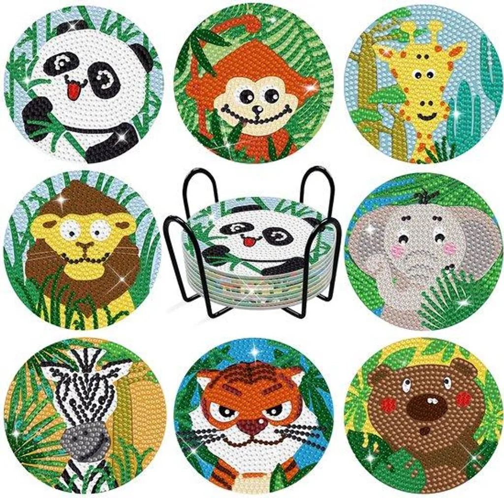 Activités manuelles : 5 sous-verres Diamond Painting thème animaux DIY