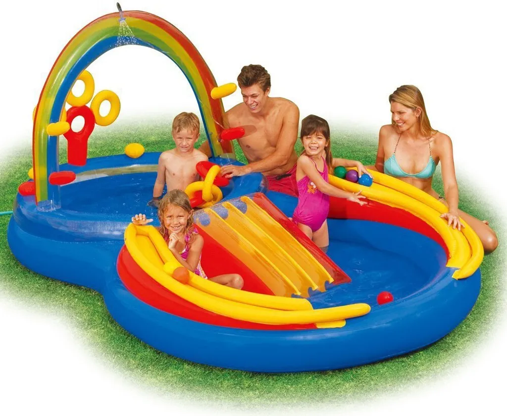 Pataugeoire gonflable et toboggan enfant Intex pour jeux d'eau extérieurs